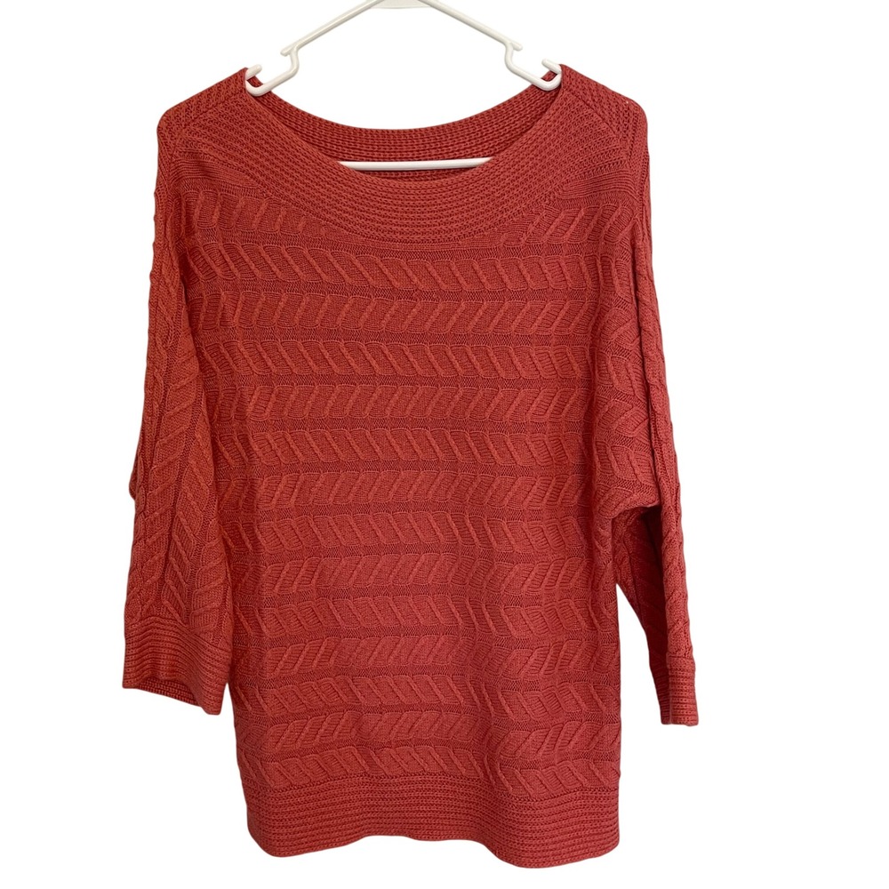 SoHo New York & Company Jeans Coral Cable Sweater Knit Boat Neck Top‎ Size L